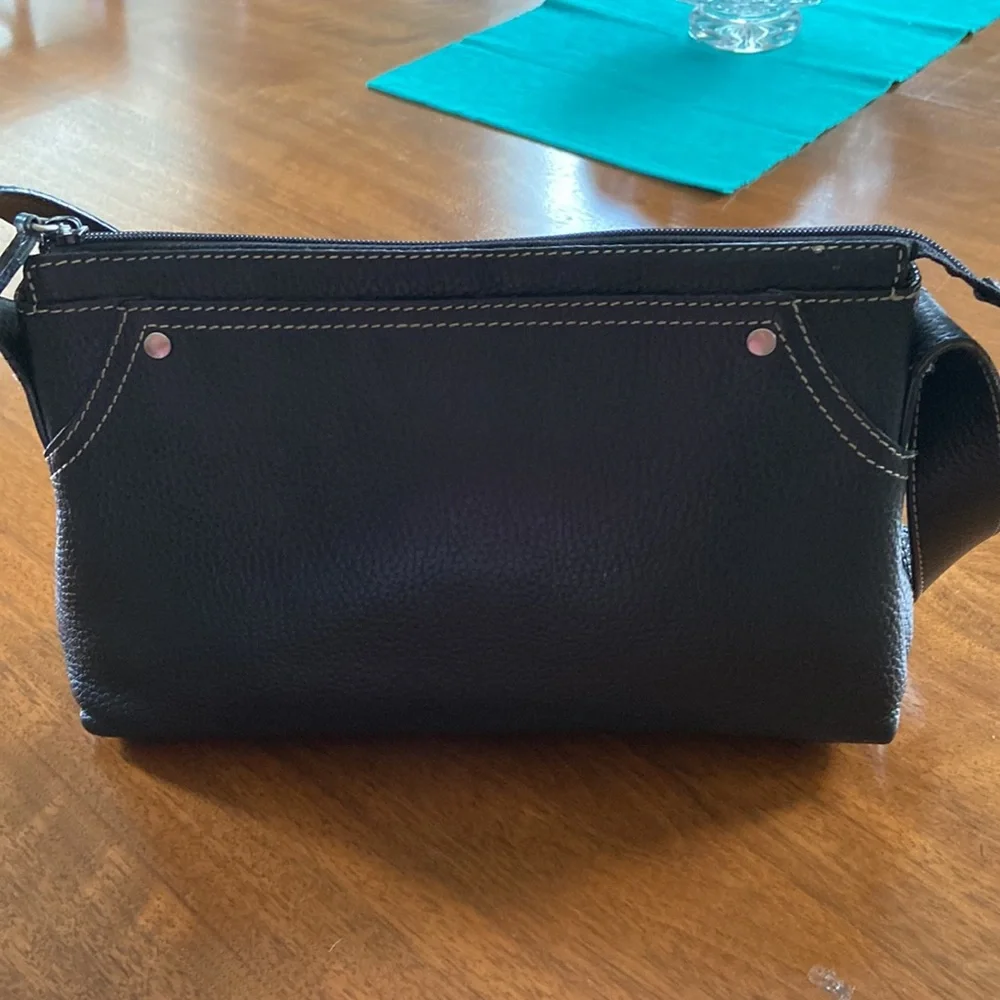 Bandolino Black Leather Shoulder Crossbody Bag with Silver Accents